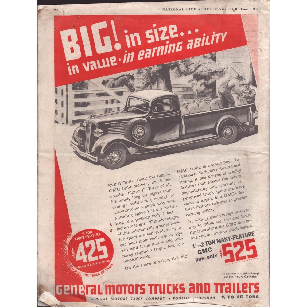 Vintage National Live Stock Producer Magazine June 1936 GMC Truck Ad Horse Cover - Picture 2 of 2